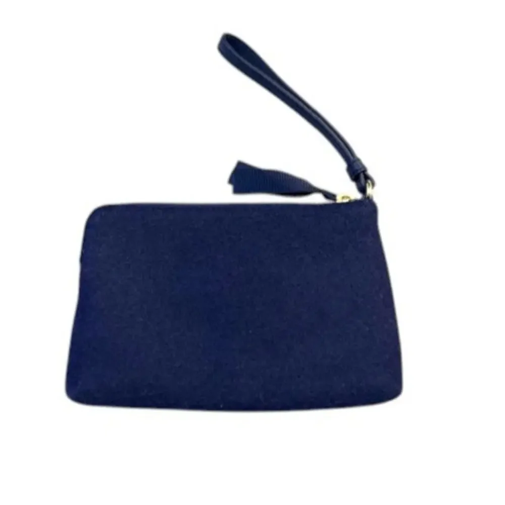 Talbots Navy Wool Wristlet Pouch Deck the Halls Holiday Wristlet Bag Zip EUC